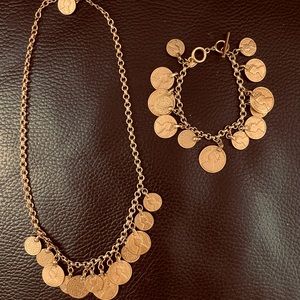 Vintage Stella & Dot Gold Coin Necklace and Bracelet